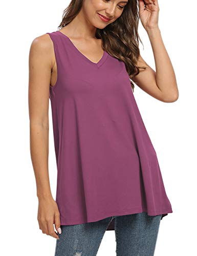 AUSELILY Camiseta sin Mangas con Cuello en V sin Mangas de Verano para Mujer Blusa sin Mangas.(EU 44-46,Malva)