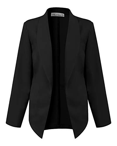 Auxo Mujer Blazer Otoño Manga Larga Color Sólido Cárdigan Elegante Lentejuela Abrigo Negocio Chaqueta Casua Talla Grandel 02-Negro L