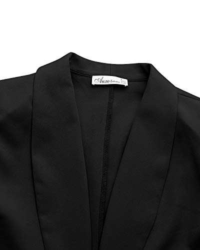 Auxo Mujer Blazer Otoño Manga Larga Color Sólido Cárdigan Elegante Lentejuela Abrigo Negocio Chaqueta Casua Talla Grandel 02-Negro L