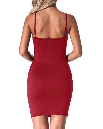 Auxo Mujer Pijama Vestido Interior Sexy Enaguas Enteras Encaje Tirante Sin Mangas Combinación Vestido 01-Rojo XXL