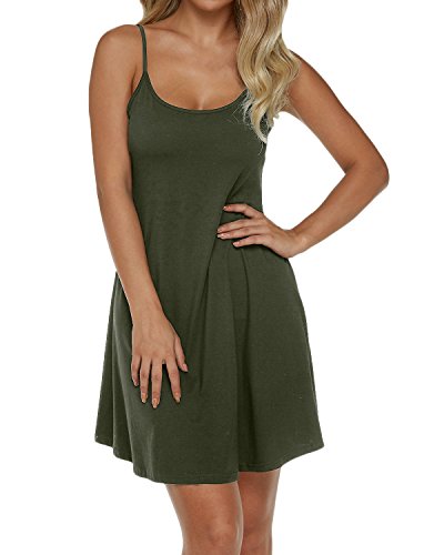 Auxo Mujer Pijama Vestido Interior Sexy Enaguas Enteras Talla Grande Tirante Sin Mangas Combinación Vestido 05-Verde Militar S