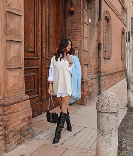 Auxo Mujeres Sexy Botón Suelto con Cuello en v Camiseta de Manga Larga Casual Irregular Oversized Long Tops Blusa Blanco XL