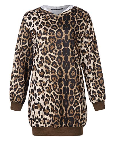 Auxo Sudadera con Capucha Mujer Vestido Sudadera Hoodie Leopardo Jersey Larga Tallas Grandes Bolsillos Casual Sudadera Larga Tops 05-Leopardo XL
