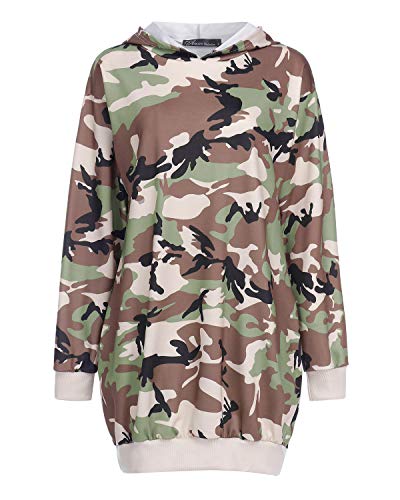 Auxo Sudaderas con Capucha para Mujer Jersey Manga Larga Camuflaje Bolsillos Casual Talla Grande Sudadera Vestido Hoodie Camuflaje S