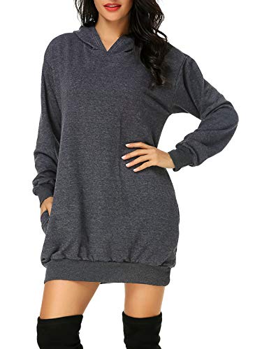 Auxo Sudaderas con Capucha para Mujer Largas Tallas Grandes Jersey Manga Larga Casual Vestidos Sudadera Invierno Hoodie Gris Oscuro XXL