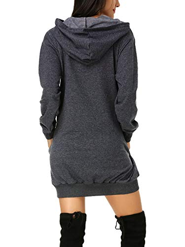 Auxo Sudaderas con Capucha para Mujer Largas Tallas Grandes Jersey Manga Larga Casual Vestidos Sudadera Invierno Hoodie Gris Oscuro XXL