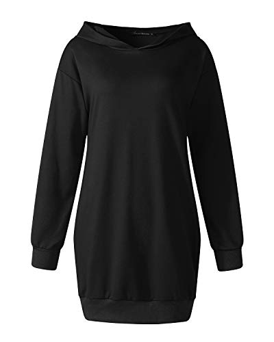 Auxo Sudaderas con Capucha para Mujer Largas Tallas Grandes Jersey Manga Larga Casual Vestidos Sudadera Invierno Hoodie Negro XL