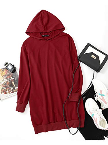 Auxo Sudaderas con Capucha para Mujer Largas Tallas Grandes Jersey Manga Larga Casual Vestidos Sudadera Invierno Hoodie Rojo Vino M