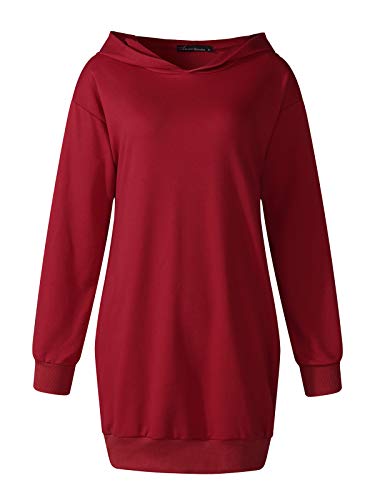 Auxo Sudaderas con Capucha para Mujer Largas Tallas Grandes Jersey Manga Larga Casual Vestidos Sudadera Invierno Hoodie Rojo Vino S