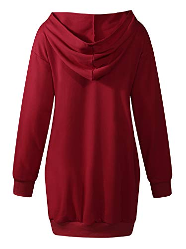 Auxo Sudaderas con Capucha para Mujer Largas Tallas Grandes Jersey Manga Larga Casual Vestidos Sudadera Invierno Hoodie Rojo Vino S