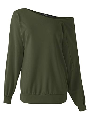 Auxo Sudaderas Mujer Invierno Elegante Camisetas Suéter Fuera del Hombro Manga Larga Jerséis Tops Verde XXL