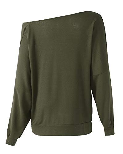 Auxo Sudaderas Mujer Invierno Elegante Camisetas Suéter Fuera del Hombro Manga Larga Jerséis Tops Verde XXL