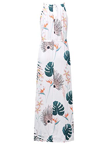 Auxo Vestido Largo Verano Mujer Impresión Floral Vestidos Bohemios Sin Mangas Cuello V Vestido Playa Largo Tirantes Blanco1 L