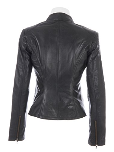 Aviatrix Cuero Real Corta Chaqueta De Motociclista Cabida De Las Mujeres (CRD9), Negro, L / Pecho=32"