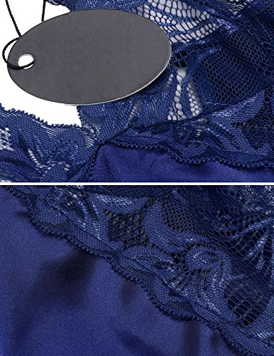 Avidlove Mujer Camisón Lencería Encaje Satén Sin Espalda Cordón(Azul S)