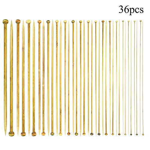 Aweisile Agujas de Punto Bambú Agujas Tejer 36 piezas Bambú Aguja Agujas de Tejer Apto para principiantes y profesionales para Bufanda de Punto, Gorro, Suéter, Pantalón de Lana longitud 25 cm