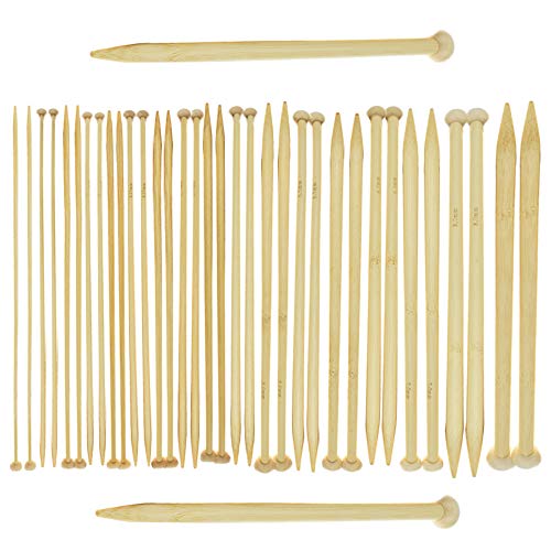 Aweisile Agujas de Punto Bambú Agujas Tejer 36 piezas Bambú Aguja Agujas de Tejer Apto para principiantes y profesionales para Bufanda de Punto, Gorro, Suéter, Pantalón de Lana longitud 25 cm