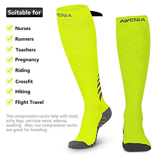 Awenia Calcetines de Compresión Deportivos Medias Transpirables para Hombres y Mujeres, para Crossfit Fútbol Avion Viaje Enfermera (S/M(35-42CM), Verde-2 Pares)
