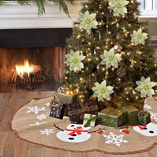 Awtlife Falda de arpillera para árbol de Navidad de 122 cm para decoración navideña festiva, bonito muñeco de nieve vintage decoración de Navidad