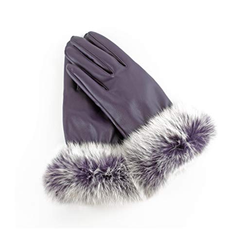AXELENS Guantes Mujer Chica Invernales Pantalla Táctil Elegantes en Piel Ecológica Interior de Felpa Cálidos y Suaves, Puños de Piel Sintética, Smartphone Celular Teléfono Móvil - Talla S/M - VIOLETA