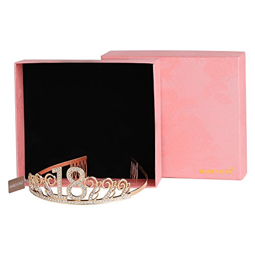 BABEYOND - Tiara de cumpleaños, diseño de princesa, color rosa o plateado, diamantes felices 18/20/21/30/40/50/60/90 Oro de 20 años. Talla única