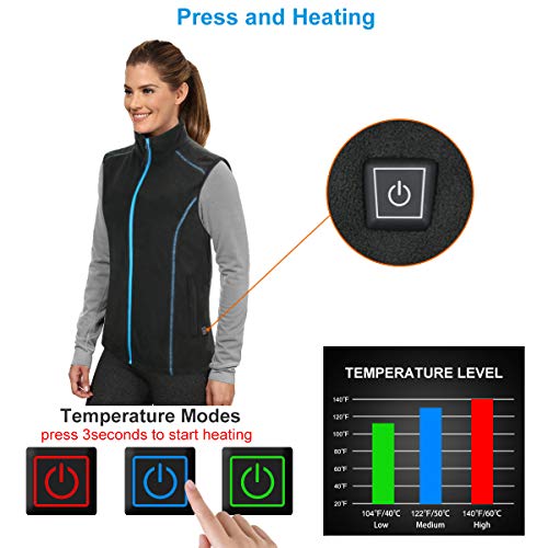 Babutenlo Chaleco Calentado Mujeres Lana Polar Chaleco Cálido Térmico Ligero y Lavable para Frías al Aire Libre Esquí Camping Caza Batería Incluida (Azul, XL)