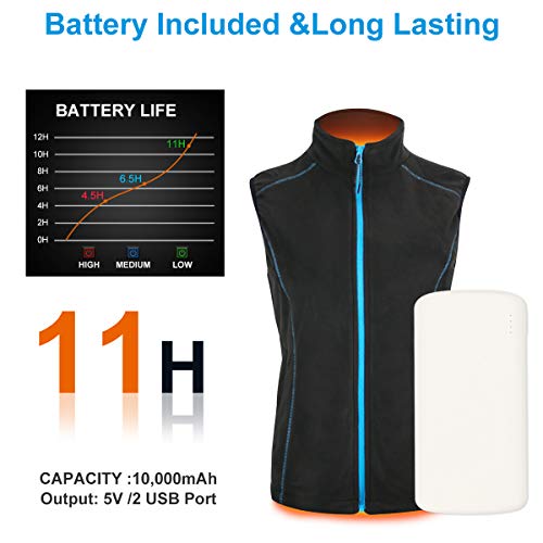 Babutenlo Chaleco Calentado Mujeres Lana Polar Chaleco Cálido Térmico Ligero y Lavable para Frías al Aire Libre Esquí Camping Caza Batería Incluida (Azul, XL)