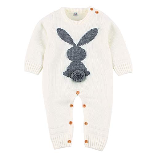 Baby Girls Boys Romper Cute Rabbit Bunny Mono de Manga Larga de Punto Ropa de una Pieza (0-6 Meses, White)