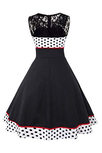 Babyonlinedress - Vestido de noche para mujer, con encaje, vintage, retro, años 50s, pin-up Rockabilly Swing con lunares Negro XXXXL