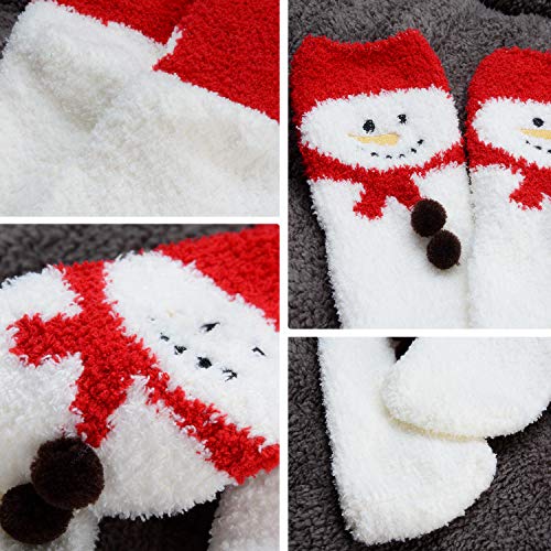 Bageek Calcetines de Navidad, 4 Pares Calcetines Navidad Mujer Santa Claus Muñeco de Nieve Calcetines de Felpa Cálidos Calcetines Navidad Regalo Calcetines para Adultos Cómodo(New)
