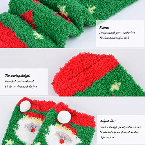 Bageek Calcetines de Navidad, 4 Pares Calcetines Navidad Mujer Santa Claus Muñeco de Nieve Calcetines de Felpa Cálidos Calcetines Navidad Regalo Calcetines para Adultos Cómodo(New)