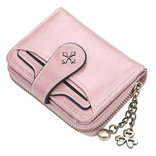BAGZY Cartera de Mujer de Cuero Genuino Bolso Cremallera Billetera Tarjeta de crédito Titular de la Licencia de Conducir Embrague Viajar Bolso Negocio Estuche de Tarjetas Señoras Chicas Regalo Rosado