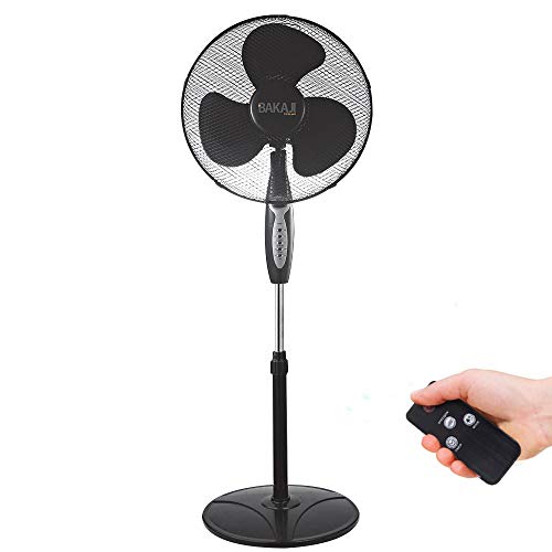 Bakaji 2828514 - Ventilador de columna plana, aspas de 40 cm, 3 velocidades seleccionables, altura regulable, oscilación horizontal y mando a distancia para control a distancia, 45 W