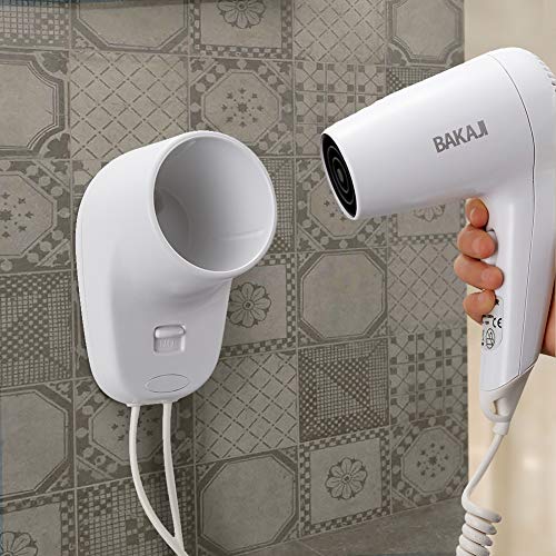 Bakaji - Secador de pared para el pelo, para el baño, potencia de 1200 W, doble velocidad seleccionable, color blanco