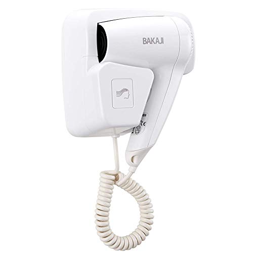 Bakaji - Secador de pelo de pared para baño, potencia de 1100 W, doble velocidad, seleccionable, color blanco para casa o hotel
