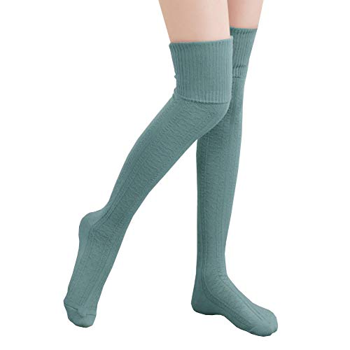 Bakicey Medias por encima de la rodilla para mujer, de algodón, de punto, por encima de la rodilla, largas, 74 cm, color azul, 74 cm