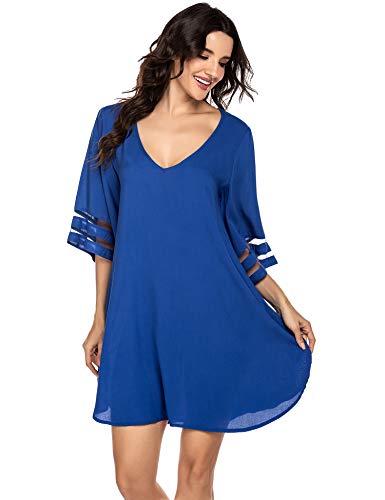 Balancora - Vestido de playa para mujer, de gasa, con encaje, tallas grandes azul celeste XXL