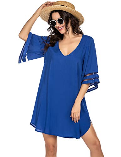 Balancora - Vestido de playa para mujer, de gasa, con encaje, tallas grandes azul celeste XXL