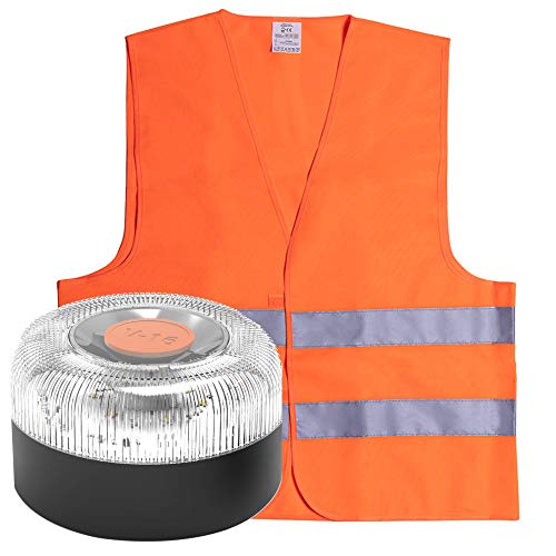 BALIZAUTO PK2834 luz Emergencia AUTÓNOMA, señal v16 preseñalización Peligro, DGT, Base imantada, Hecho en España, y Regalo Chaleco Reflectante HOMOLOGADO, Negro