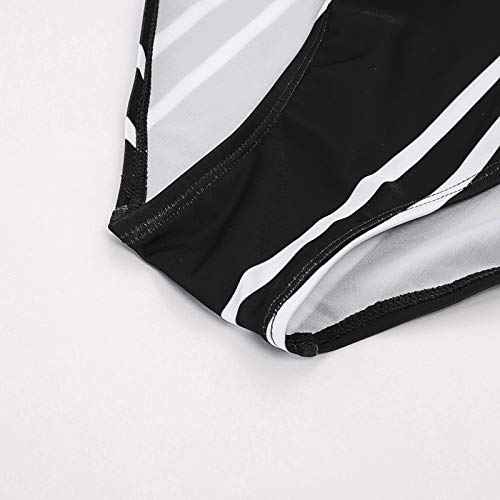 Bañador a Rayas de Mujer Bikini Ropa de Baño de Una Pieza Negro Cuello en V XL CL010979-1