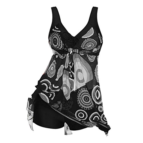 Bañador con Falda Traje de baño de Una Pieza Plus Talla para Mujer Puntos Impresión Traje de Baño Tankini Pantalones + Traje de Baño Negro Azul Púrpura