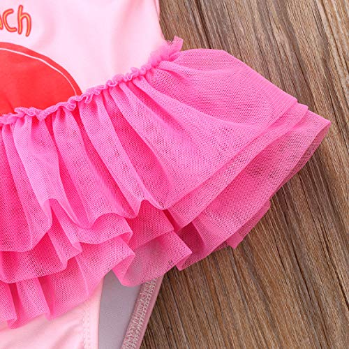 Bañador de Bebé Niña Traje de Baño para Niñas Pequeñas Bikini de Una Pieza con Falda Volante de Tul y Estampado de Flamenco Ropa Baño Playa de Chicas para Vacaciones Viaje (Rosa, 4-5 Años)
