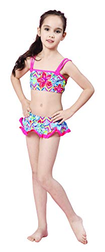 Bañador de Dos Piezas para niñas, Bikini Floral con Volantes, Traje de baño de Playa, Traje de baño de Verano para niños