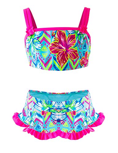 Bañador de Dos Piezas para niñas, Bikini Floral con Volantes, Traje de baño de Playa, Traje de baño de Verano para niños