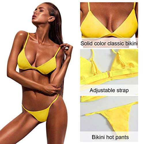 Bañador Mujer 2019 Tops de Bikini Trajes de Baño Tanga Triángulo Suave Acolchado Tops y Braguitas Conjuntos Bikinis Bañador Brasileño (Amarillo, S)