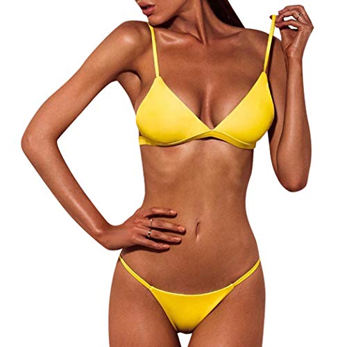 Bañador Mujer 2019 Tops de Bikini Trajes de Baño Tanga Triángulo Suave Acolchado Tops y Braguitas Conjuntos Bikinis Bañador Brasileño (Amarillo, S)