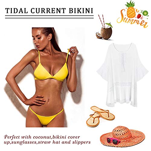 Bañador Mujer 2019 Tops de Bikini Trajes de Baño Tanga Triángulo Suave Acolchado Tops y Braguitas Conjuntos Bikinis Bañador Brasileño (Amarillo, S)
