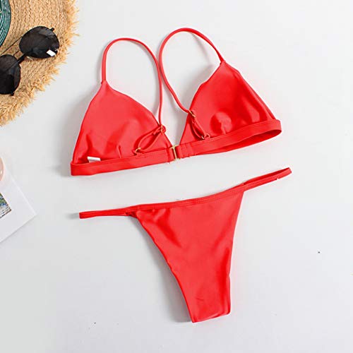 Bañador Mujer 2019 Tops de Bikini Trajes de Baño Tanga Triángulo Suave Acolchado Tops y Braguitas Conjuntos Bikinis Bañador Brasileño (Rojo, S)
