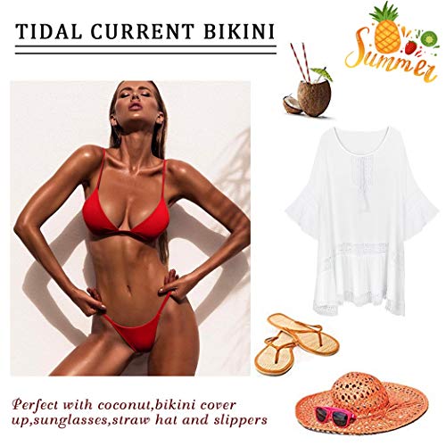 Bañador Mujer 2019 Tops de Bikini Trajes de Baño Tanga Triángulo Suave Acolchado Tops y Braguitas Conjuntos Bikinis Bañador Brasileño (Rojo, S)