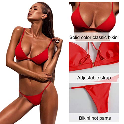 Bañador Mujer 2019 Tops de Bikini Trajes de Baño Tanga Triángulo Suave Acolchado Tops y Braguitas Conjuntos Bikinis Bañador Brasileño (Rojo, S)
